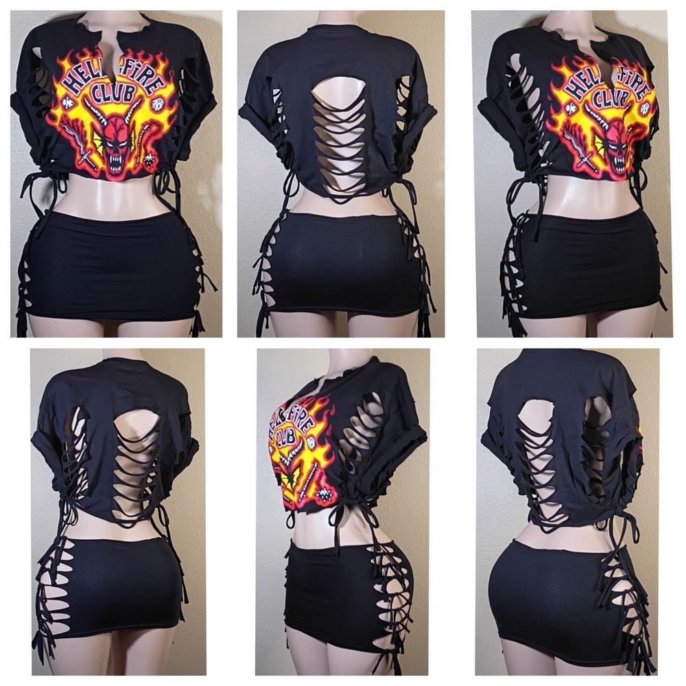 Black Custom Skirt Set with Side Lace-Up Detail